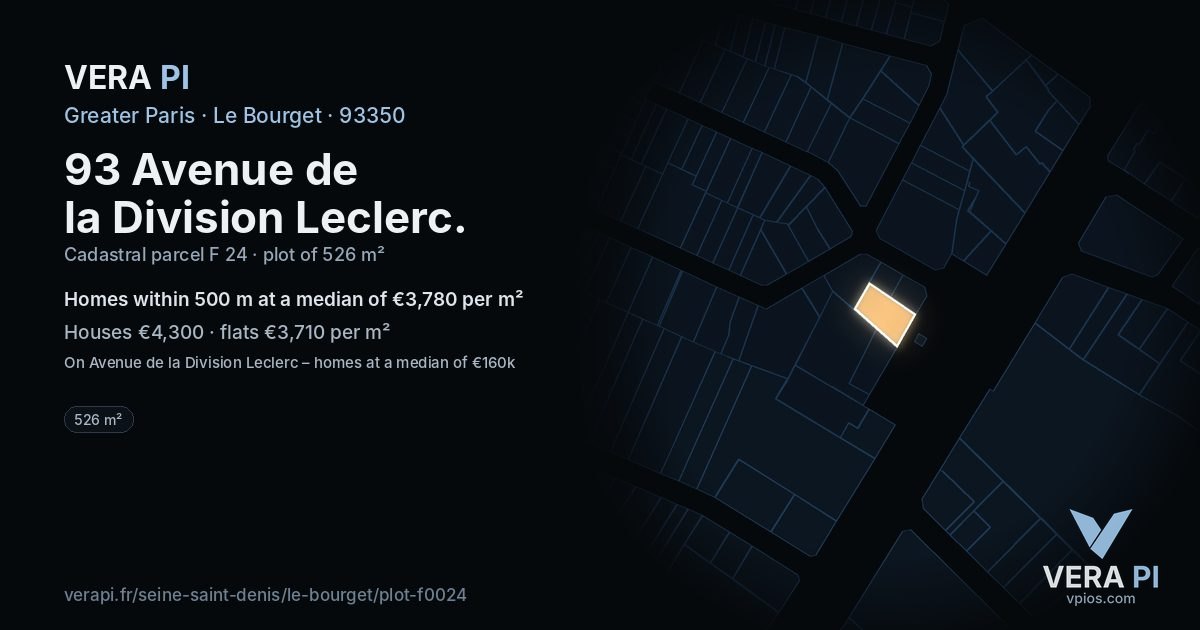 93 Avenue de la Division Leclerc, Le Bourget at night – the plot lit, the parcels around coloured by the prices near them