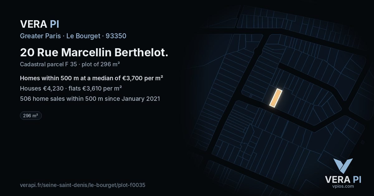 20 Rue Marcellin Berthelot, Le Bourget at night – the plot lit, the parcels around coloured by the prices near them
