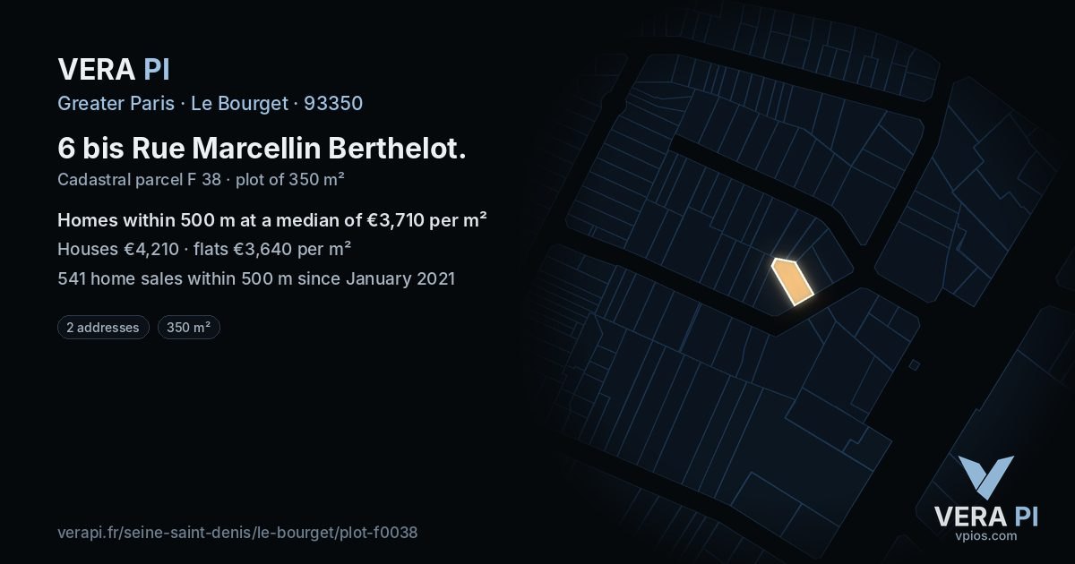 6 bis Rue Marcellin Berthelot, Le Bourget at night – the plot lit, the parcels around coloured by the prices near them