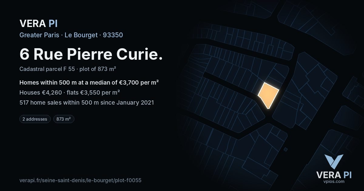 6 Rue Pierre Curie, Le Bourget at night – the plot lit, the parcels around coloured by the prices near them
