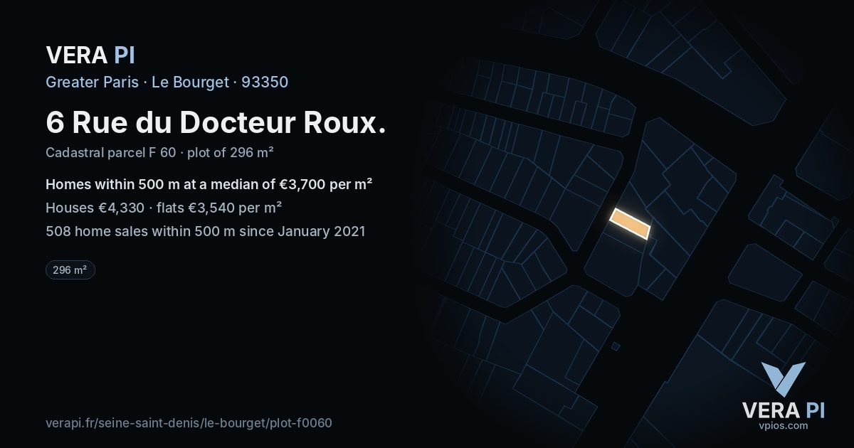 6 Rue du Docteur Roux, Le Bourget at night – the plot lit, the parcels around coloured by the prices near them