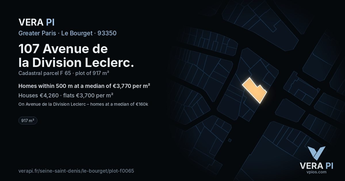 107 Avenue de la Division Leclerc, Le Bourget at night – the plot lit, the parcels around coloured by the prices near them
