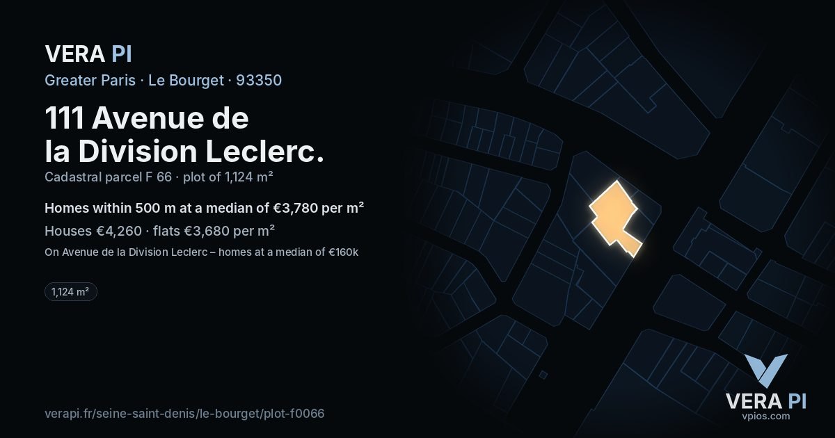 111 Avenue de la Division Leclerc, Le Bourget at night – the plot lit, the parcels around coloured by the prices near them