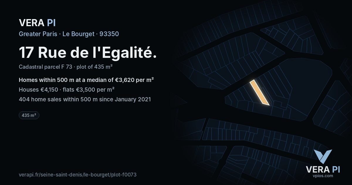 17 Rue de l'Egalité, Le Bourget at night – the plot lit, the parcels around coloured by the prices near them