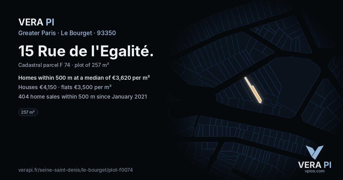 15 Rue de l'Egalité, Le Bourget at night – the plot lit, the parcels around coloured by the prices near them
