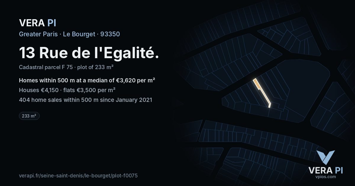 13 Rue de l'Egalité, Le Bourget at night – the plot lit, the parcels around coloured by the prices near them
