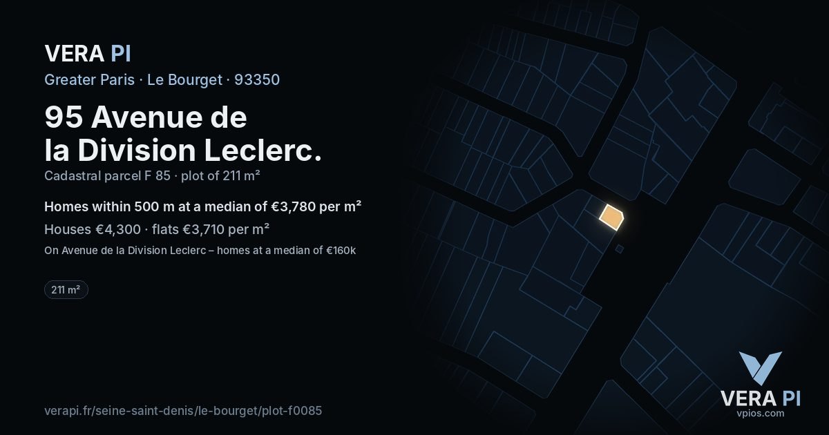 95 Avenue de la Division Leclerc, Le Bourget at night – the plot lit, the parcels around coloured by the prices near them