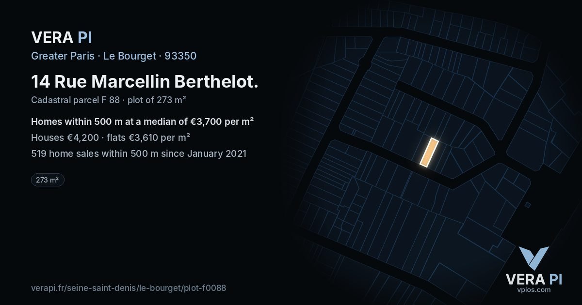 14 Rue Marcellin Berthelot, Le Bourget at night – the plot lit, the parcels around coloured by the prices near them