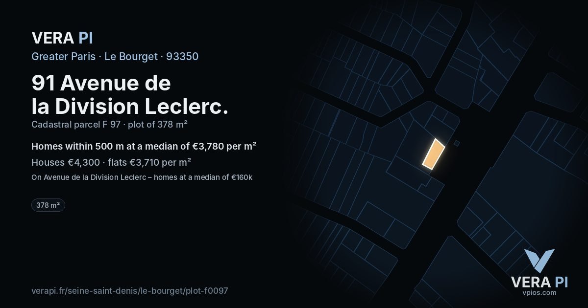 91 Avenue de la Division Leclerc, Le Bourget at night – the plot lit, the parcels around coloured by the prices near them