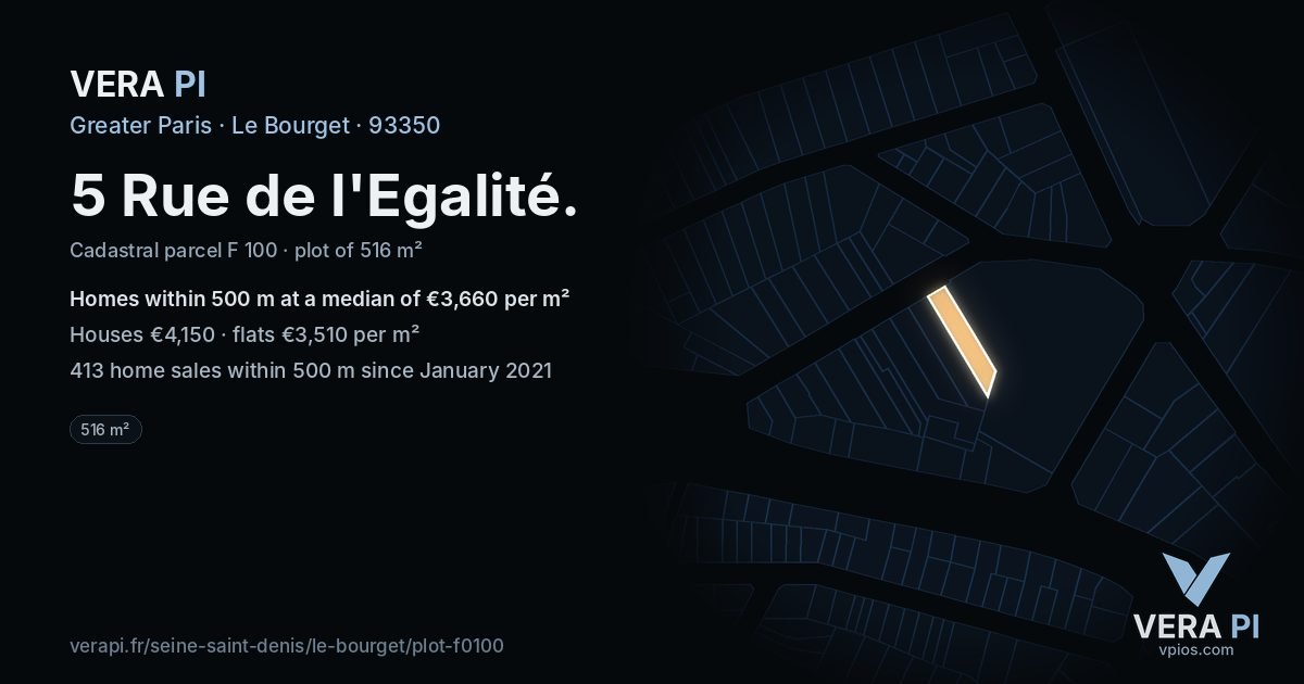5 Rue de l'Egalité, Le Bourget at night – the plot lit, the parcels around coloured by the prices near them