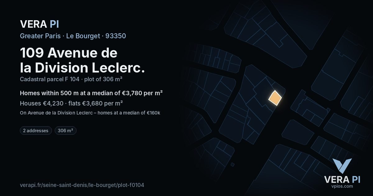 109 Avenue de la Division Leclerc, Le Bourget at night – the plot lit, the parcels around coloured by the prices near them