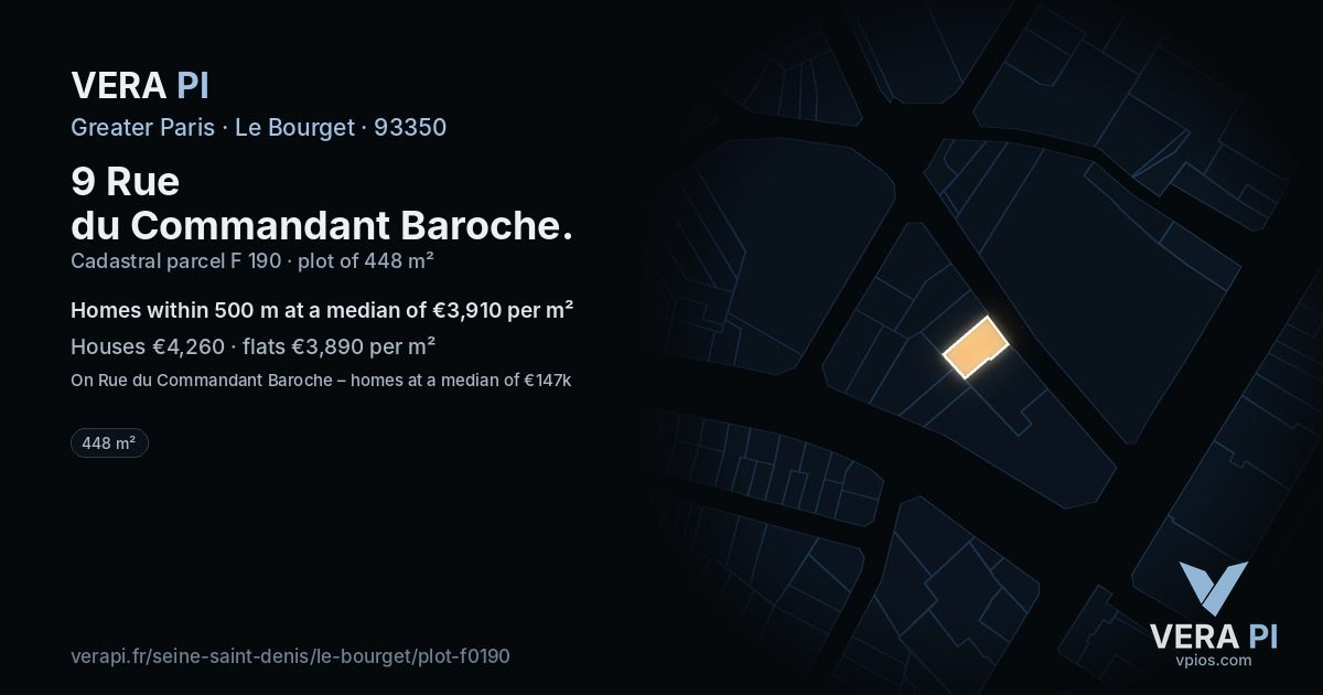 9 Rue du Commandant Baroche, Le Bourget at night – the plot lit, the parcels around coloured by the prices near them