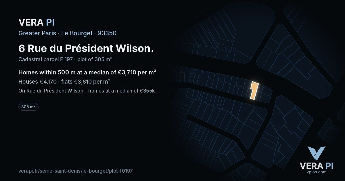 6 Rue du Président Wilson, Le Bourget at night – the plot lit, the parcels around coloured by the prices near them