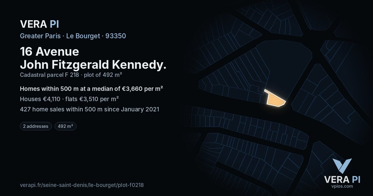 16 Avenue John Fitzgerald Kennedy, Le Bourget at night – the plot lit, the parcels around coloured by the prices near them