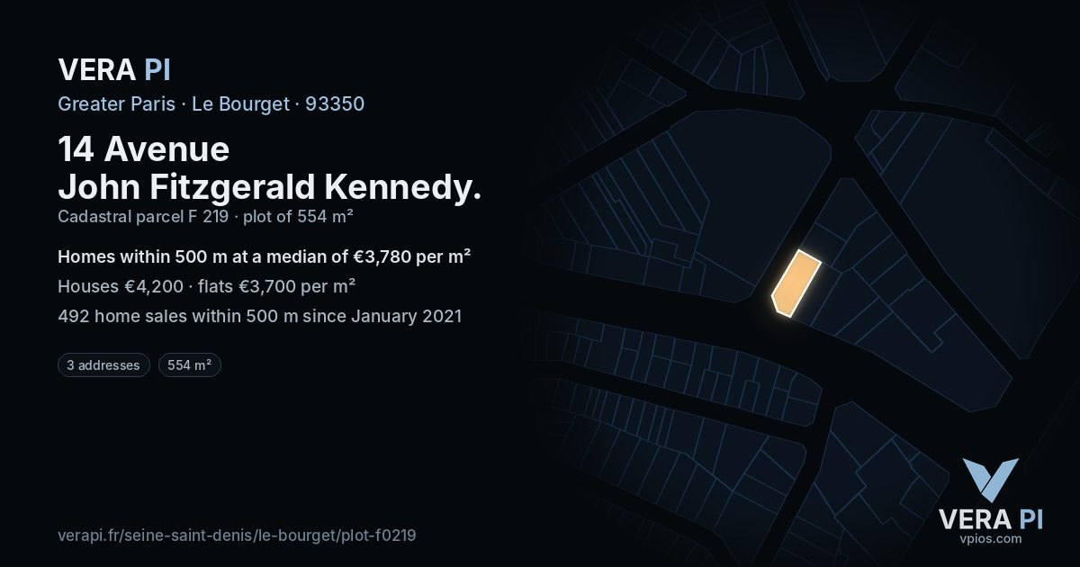 14 Avenue John Fitzgerald Kennedy, Le Bourget at night – the plot lit, the parcels around coloured by the prices near them