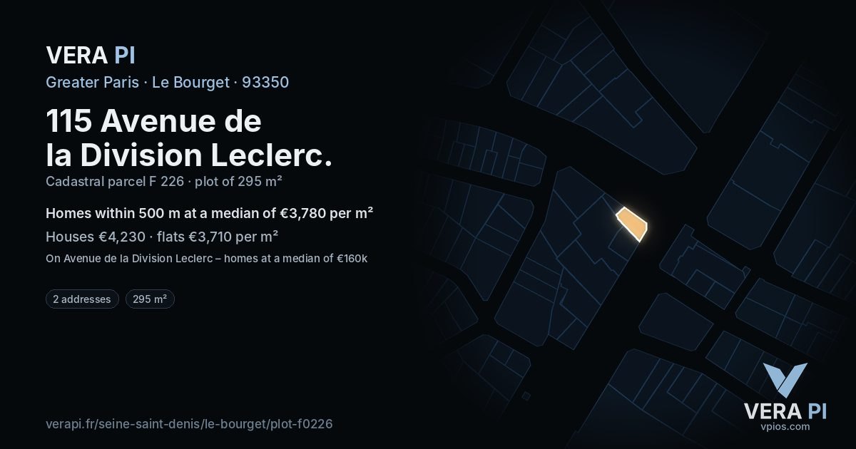 115 Avenue de la Division Leclerc, Le Bourget at night – the plot lit, the parcels around coloured by the prices near them