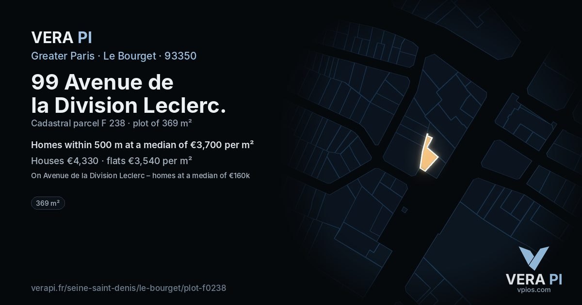 99 Avenue de la Division Leclerc, Le Bourget at night – the plot lit, the parcels around coloured by the prices near them