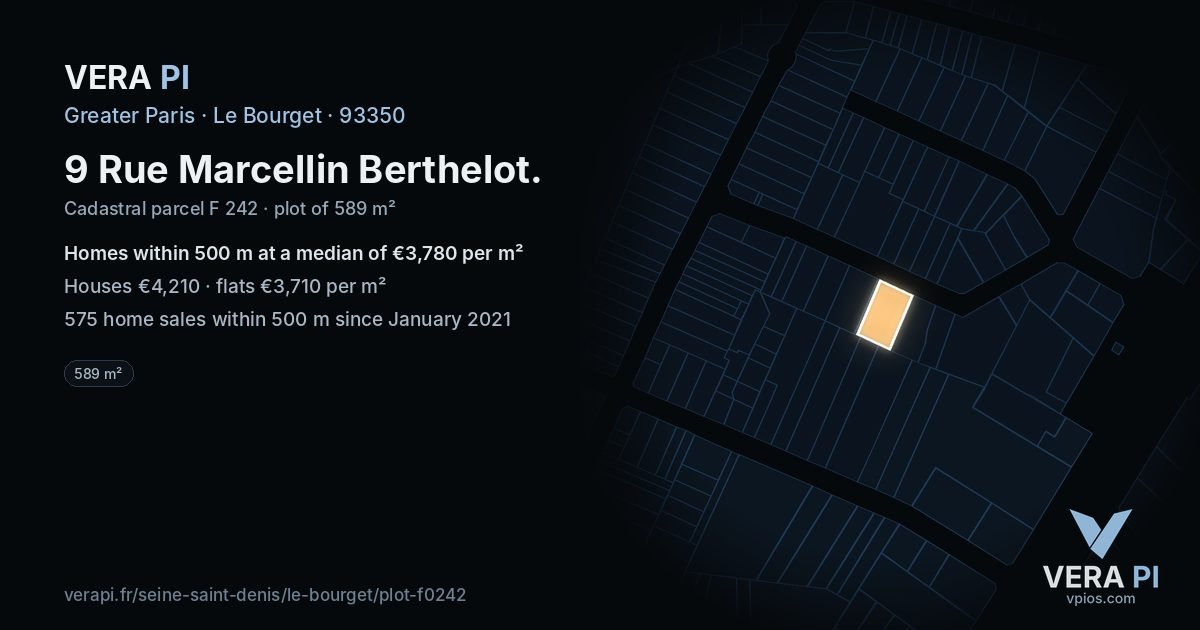 9 Rue Marcellin Berthelot, Le Bourget at night – the plot lit, the parcels around coloured by the prices near them