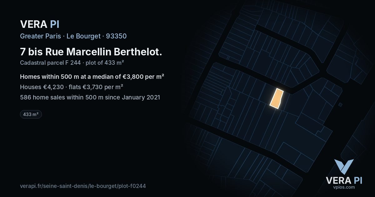 7 bis Rue Marcellin Berthelot, Le Bourget at night – the plot lit, the parcels around coloured by the prices near them