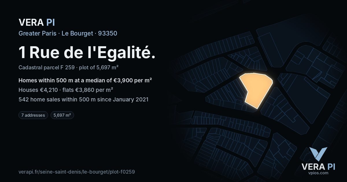 1 Rue de l'Egalité, Le Bourget at night – the plot lit, the parcels around coloured by the prices near them