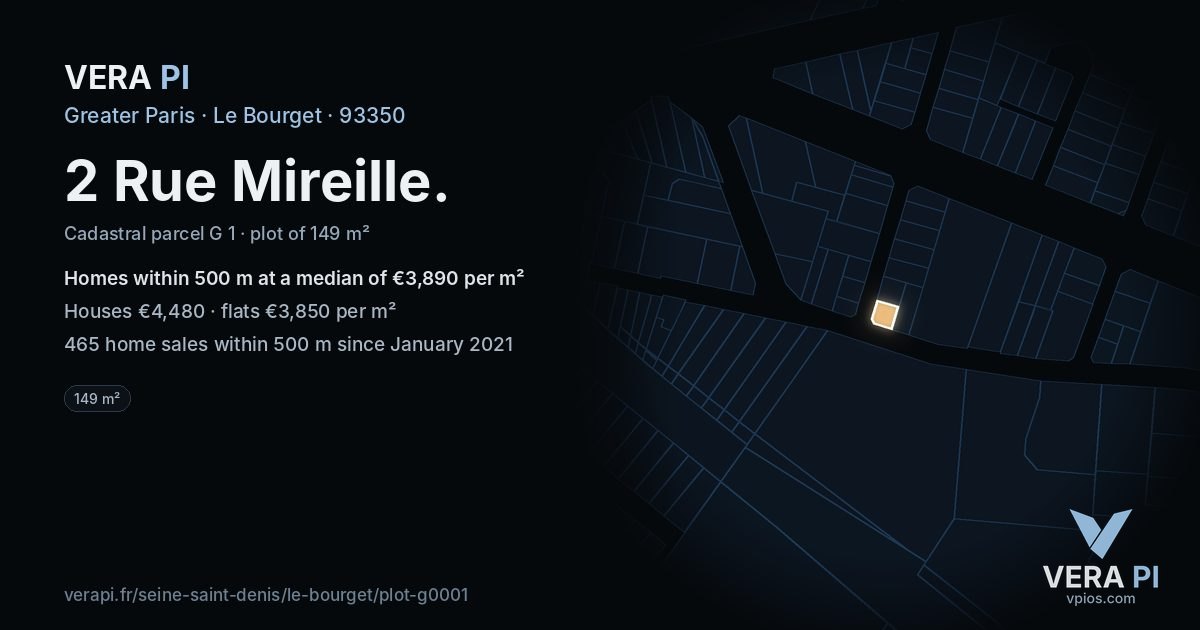 2 Rue Mireille, Le Bourget at night – the plot lit, the parcels around coloured by the prices near them