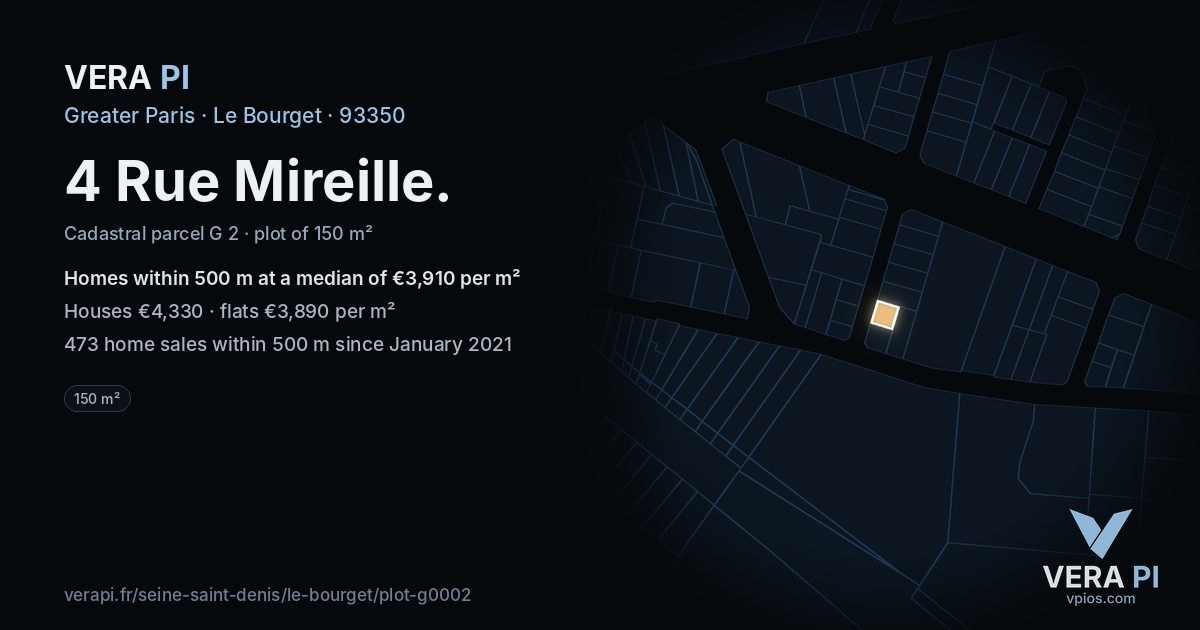 4 Rue Mireille, Le Bourget at night – the plot lit, the parcels around coloured by the prices near them
