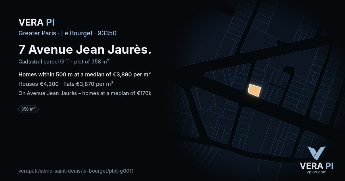 7 Avenue Jean Jaurès, Le Bourget at night – the plot lit, the parcels around coloured by the prices near them