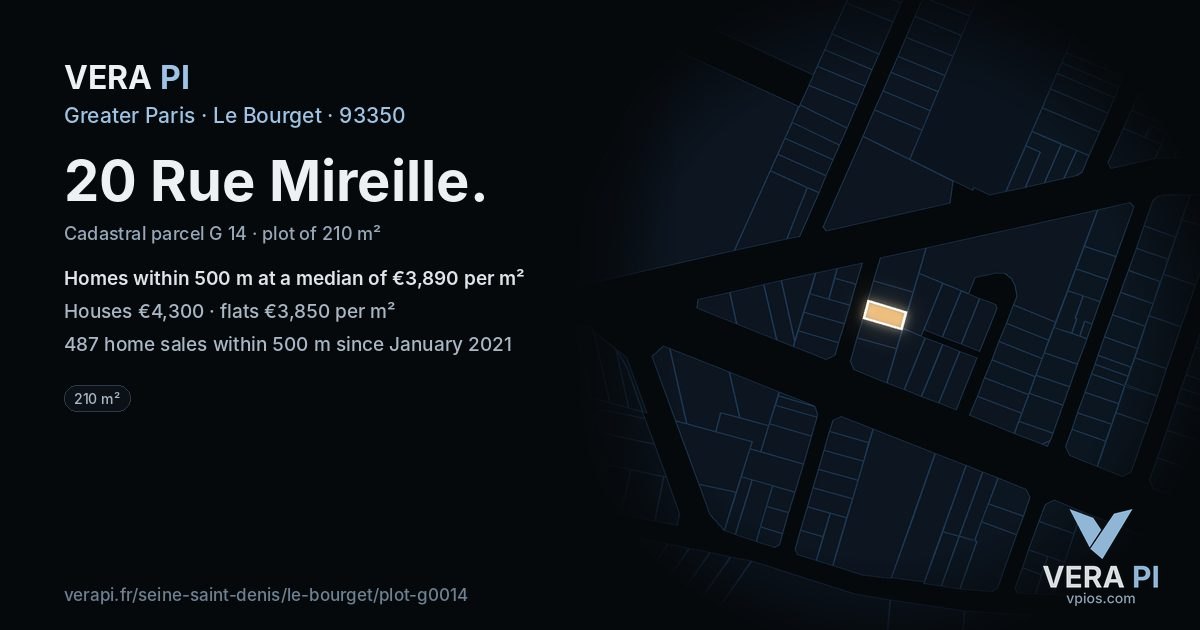 20 Rue Mireille, Le Bourget at night – the plot lit, the parcels around coloured by the prices near them
