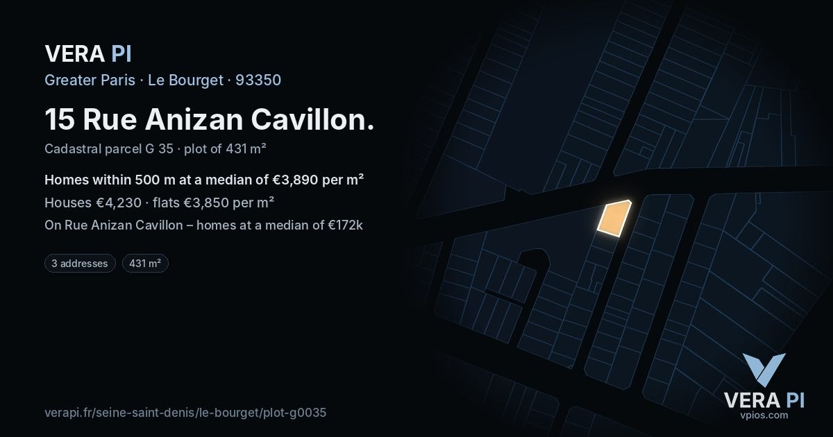 15 Rue Anizan Cavillon, Le Bourget at night – the plot lit, the parcels around coloured by the prices near them