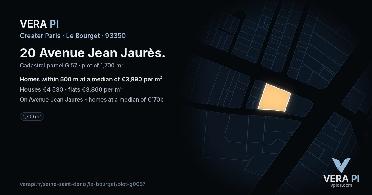 20 Avenue Jean Jaurès, Le Bourget at night – the plot lit, the parcels around coloured by the prices near them