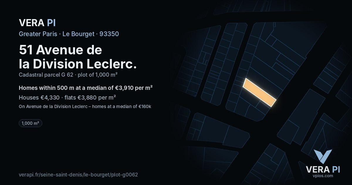 51 Avenue de la Division Leclerc, Le Bourget at night – the plot lit, the parcels around coloured by the prices near them