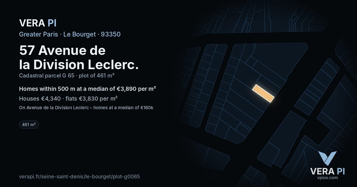 57 Avenue de la Division Leclerc, Le Bourget at night – the plot lit, the parcels around coloured by the prices near them