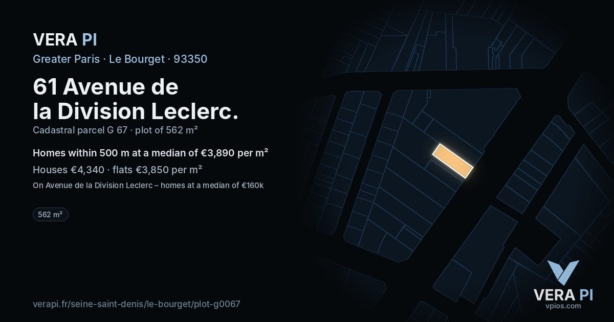61 Avenue de la Division Leclerc, Le Bourget at night – the plot lit, the parcels around coloured by the prices near them