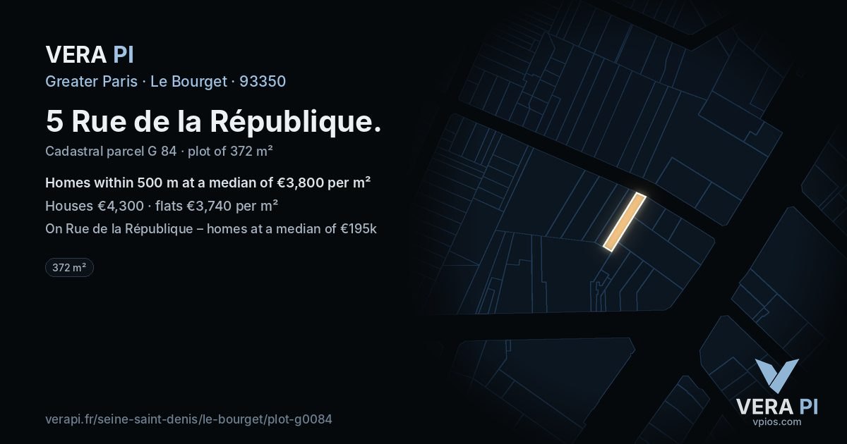 5 Rue de la République, Le Bourget at night – the plot lit, the parcels around coloured by the prices near them