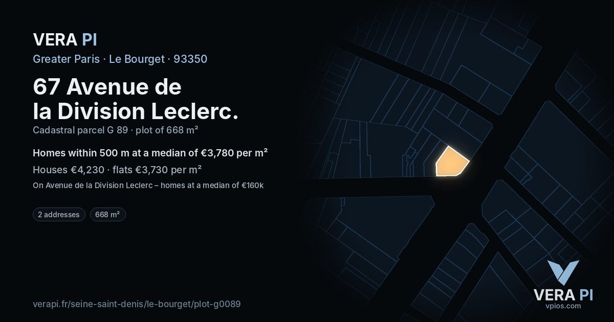 67 Avenue de la Division Leclerc, Le Bourget at night – the plot lit, the parcels around coloured by the prices near them