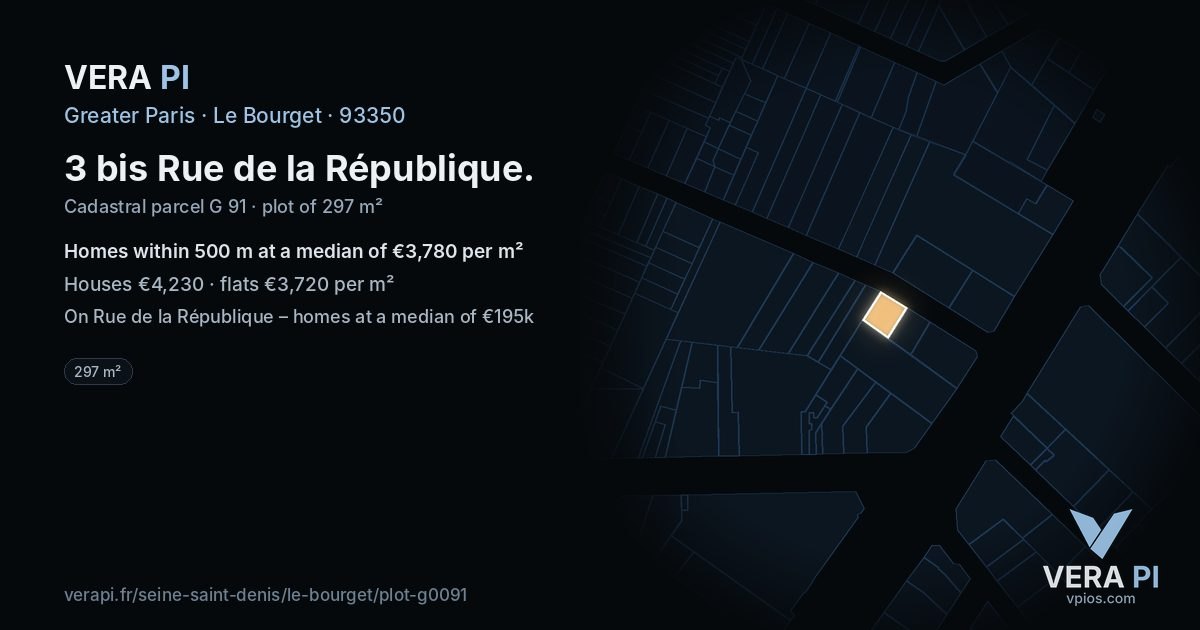 3 bis Rue de la République, Le Bourget at night – the plot lit, the parcels around coloured by the prices near them