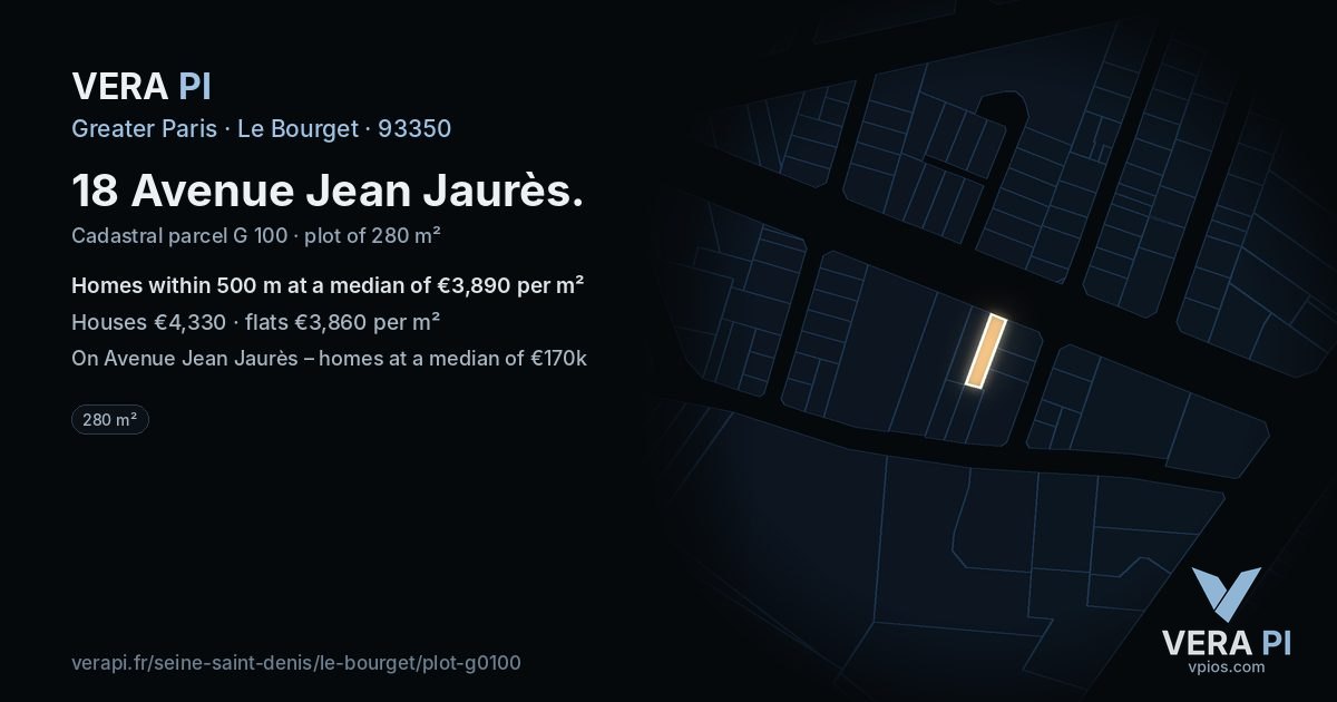 18 Avenue Jean Jaurès, Le Bourget at night – the plot lit, the parcels around coloured by the prices near them