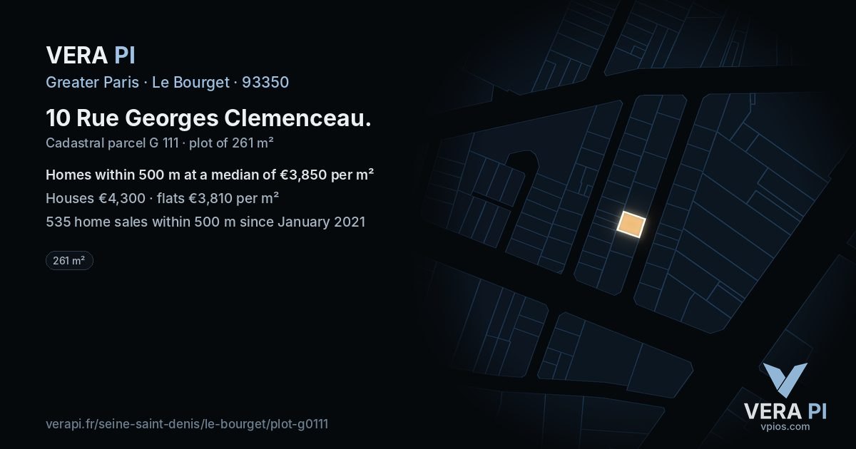 10 Rue Georges Clemenceau, Le Bourget at night – the plot lit, the parcels around coloured by the prices near them
