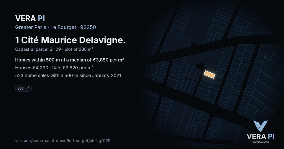 1 Cité Maurice Delavigne, Le Bourget at night – the plot lit, the parcels around coloured by the prices near them