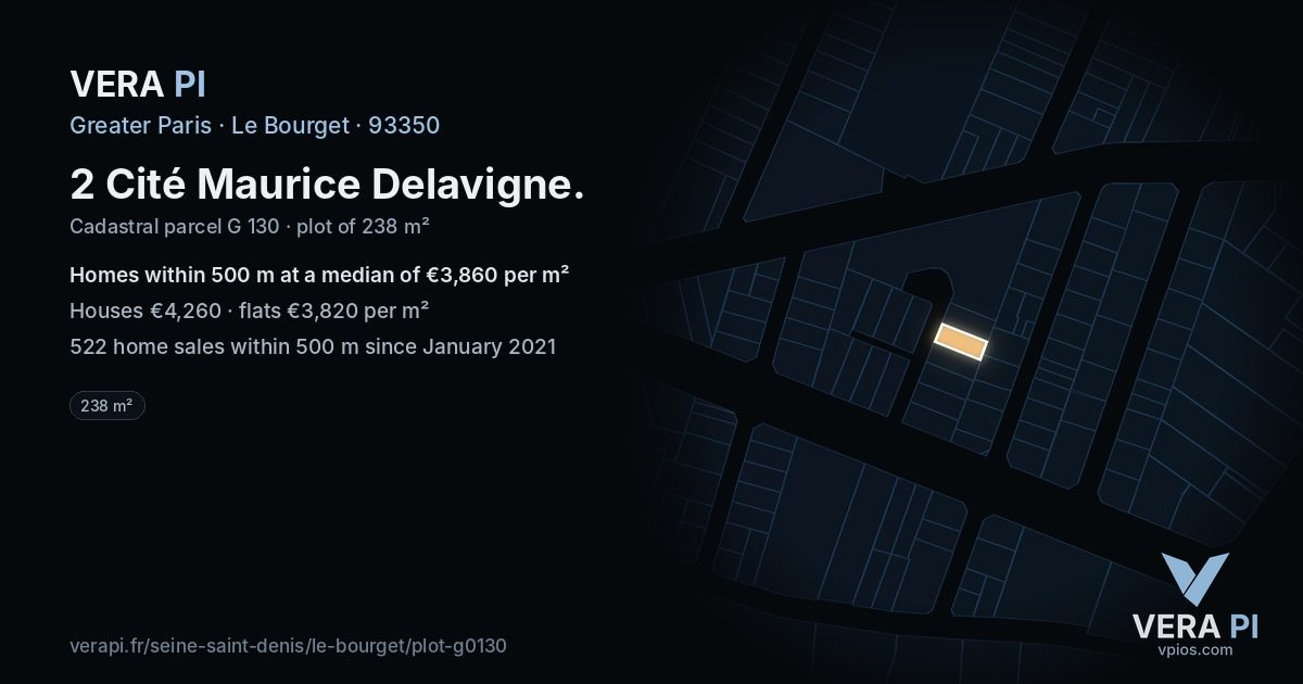 2 Cité Maurice Delavigne, Le Bourget at night – the plot lit, the parcels around coloured by the prices near them