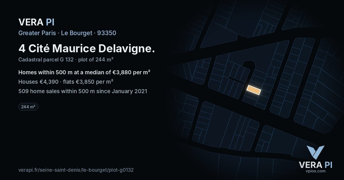 4 Cité Maurice Delavigne, Le Bourget at night – the plot lit, the parcels around coloured by the prices near them