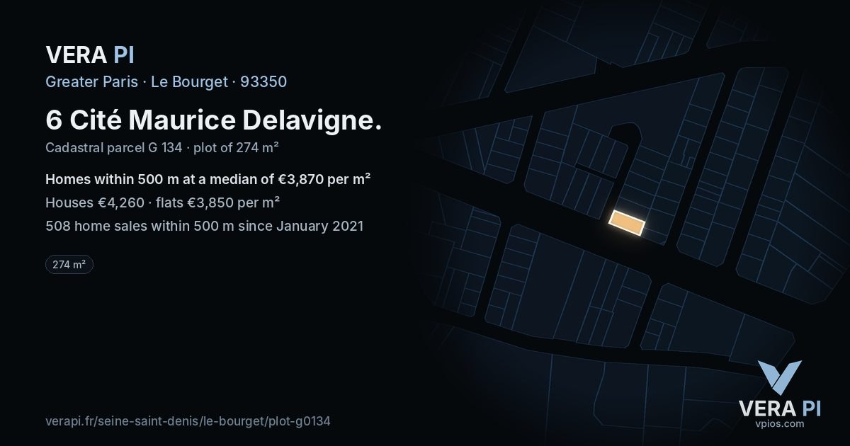 6 Cité Maurice Delavigne, Le Bourget at night – the plot lit, the parcels around coloured by the prices near them