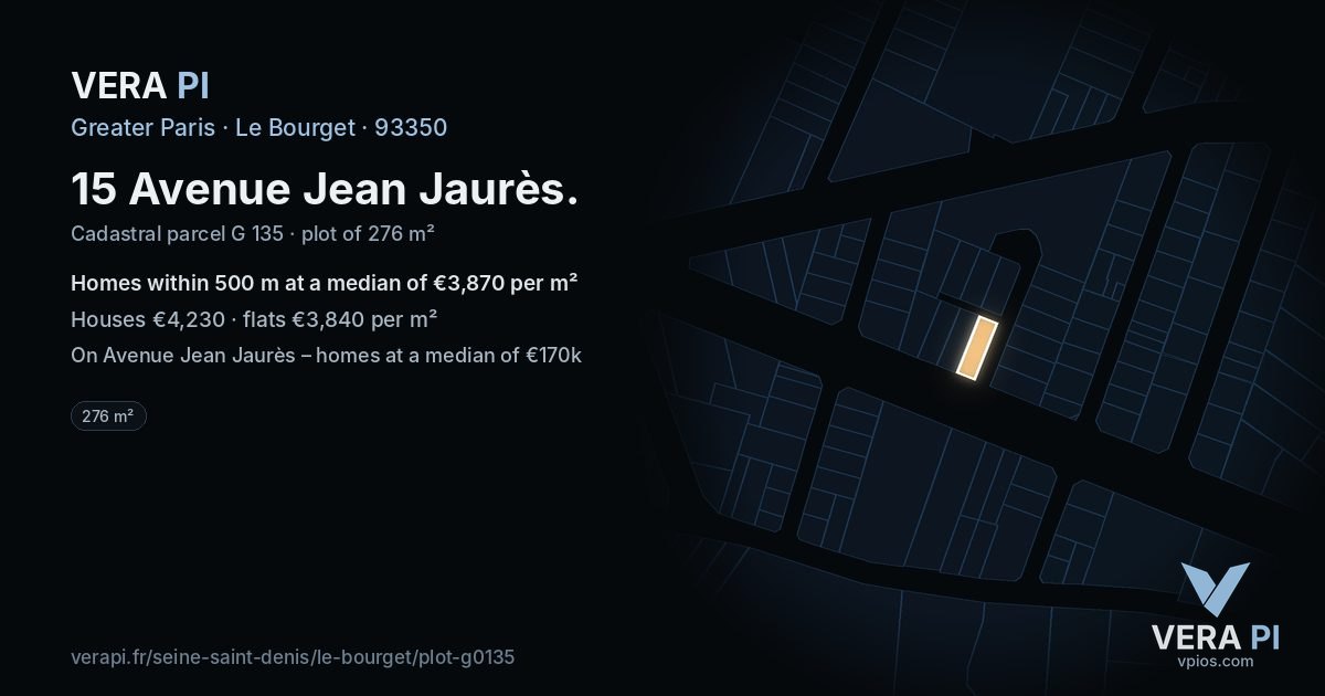 15 Avenue Jean Jaurès, Le Bourget at night – the plot lit, the parcels around coloured by the prices near them
