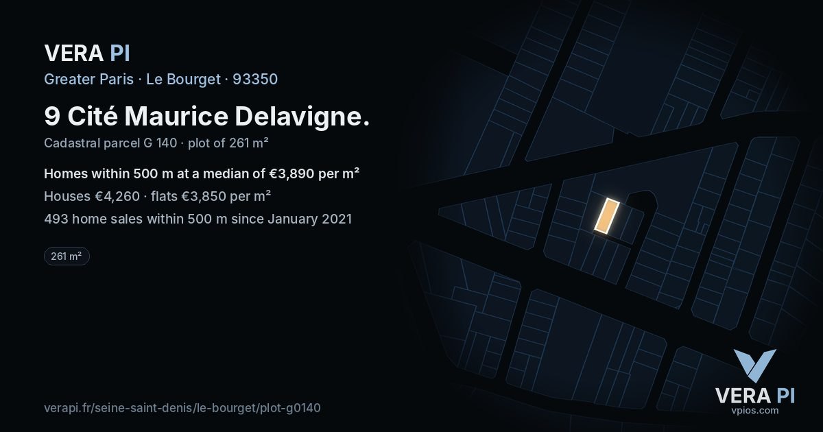 9 Cité Maurice Delavigne, Le Bourget at night – the plot lit, the parcels around coloured by the prices near them