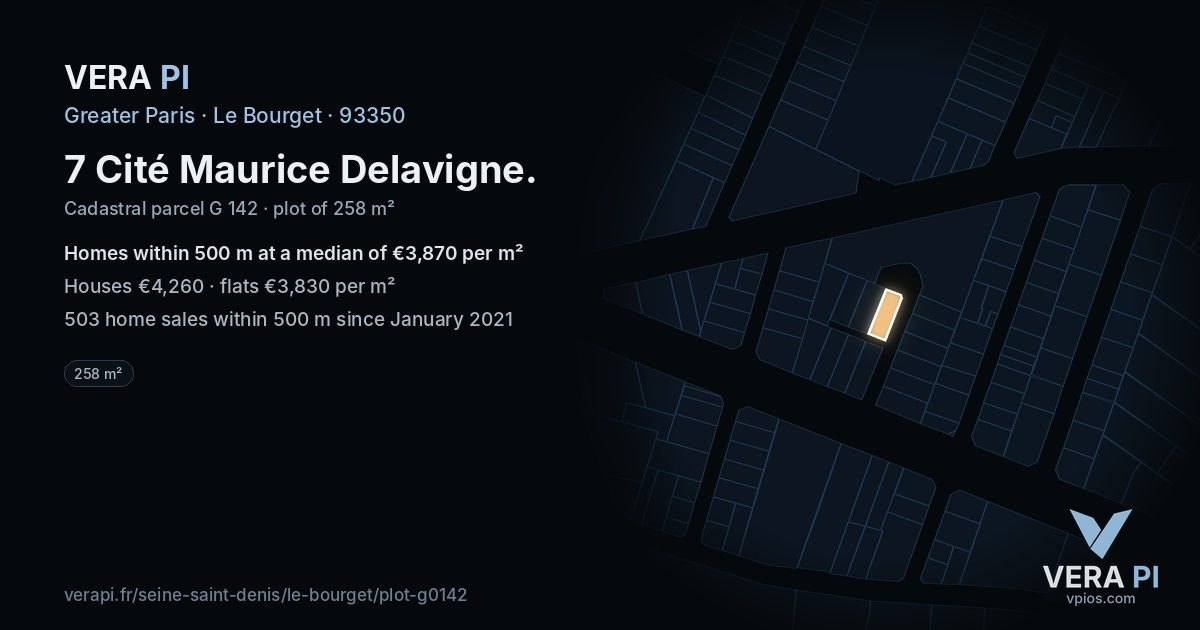 7 Cité Maurice Delavigne, Le Bourget at night – the plot lit, the parcels around coloured by the prices near them