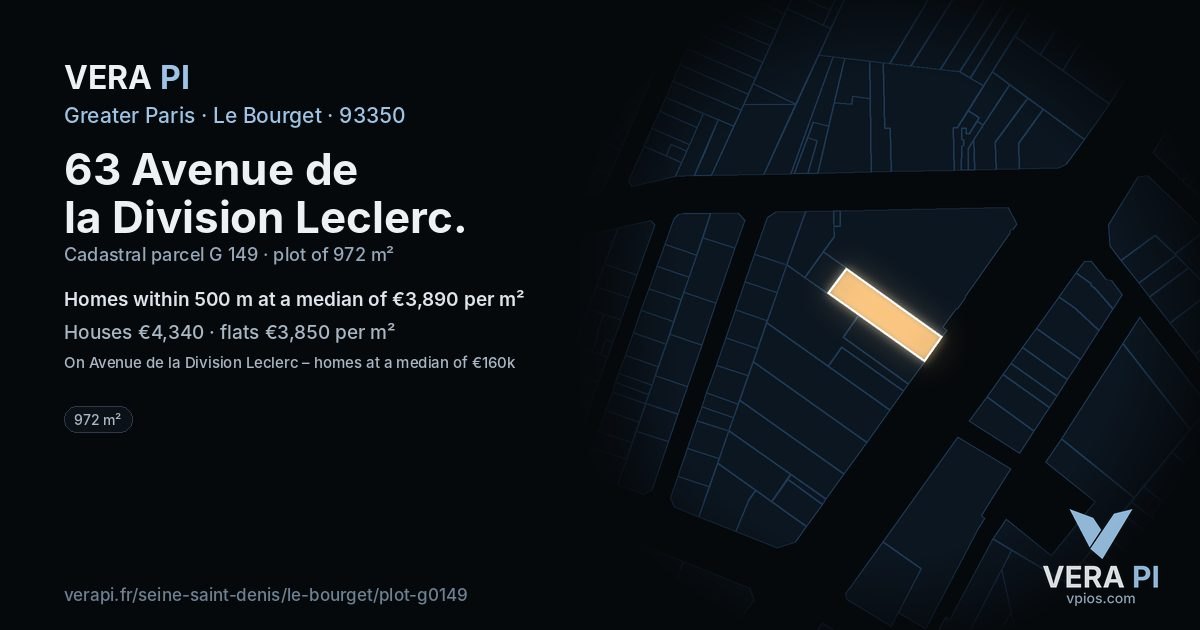 63 Avenue de la Division Leclerc, Le Bourget at night – the plot lit, the parcels around coloured by the prices near them