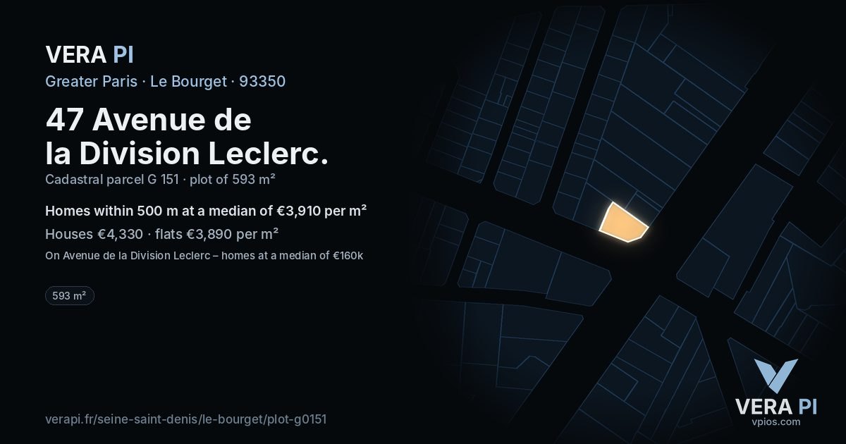 47 Avenue de la Division Leclerc, Le Bourget at night – the plot lit, the parcels around coloured by the prices near them