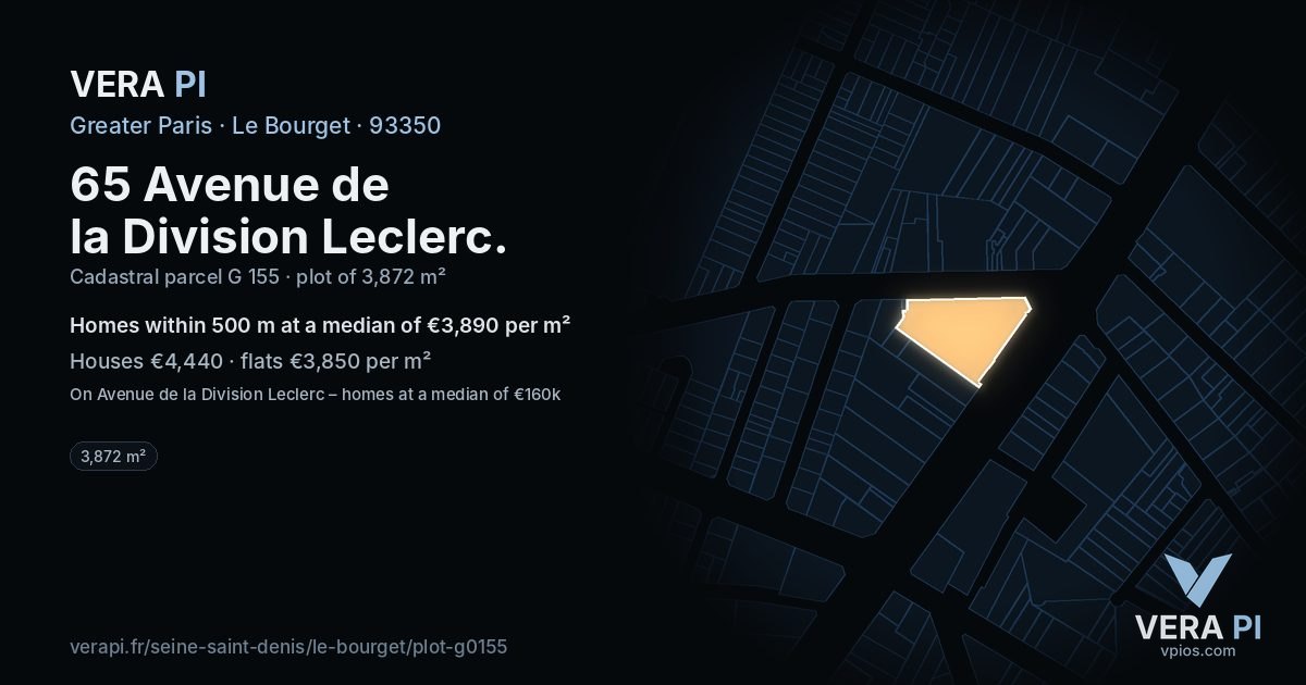 65 Avenue de la Division Leclerc, Le Bourget at night – the plot lit, the parcels around coloured by the prices near them