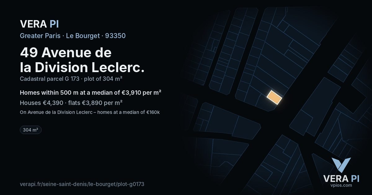 49 Avenue de la Division Leclerc, Le Bourget at night – the plot lit, the parcels around coloured by the prices near them