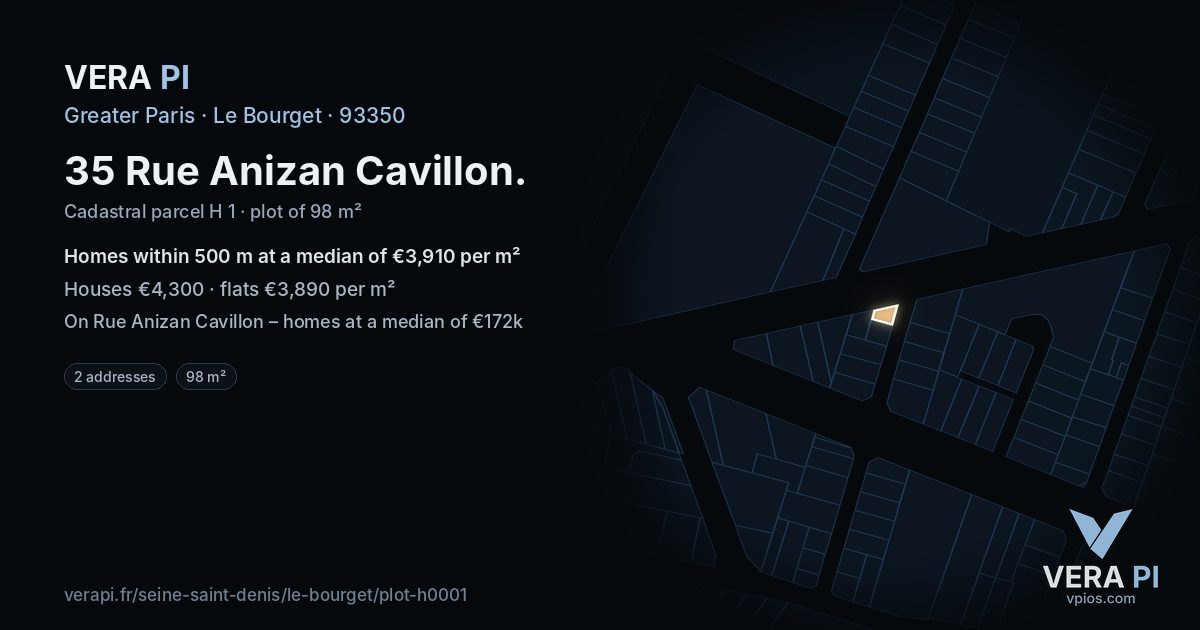 35 Rue Anizan Cavillon, Le Bourget at night – the plot lit, the parcels around coloured by the prices near them